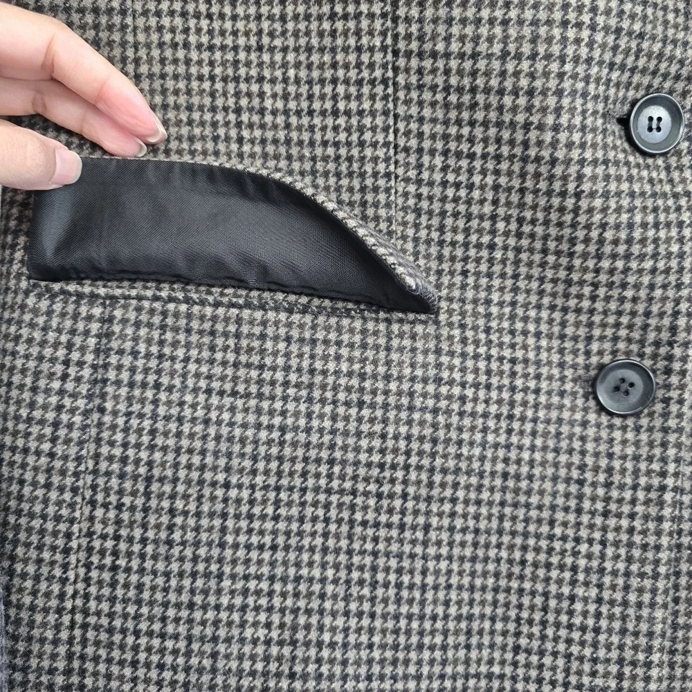 Zara Wool Blend Blazer Sz M Brown Houndstooth Plaid Tailored Career Old Money - Picture 6 of 16